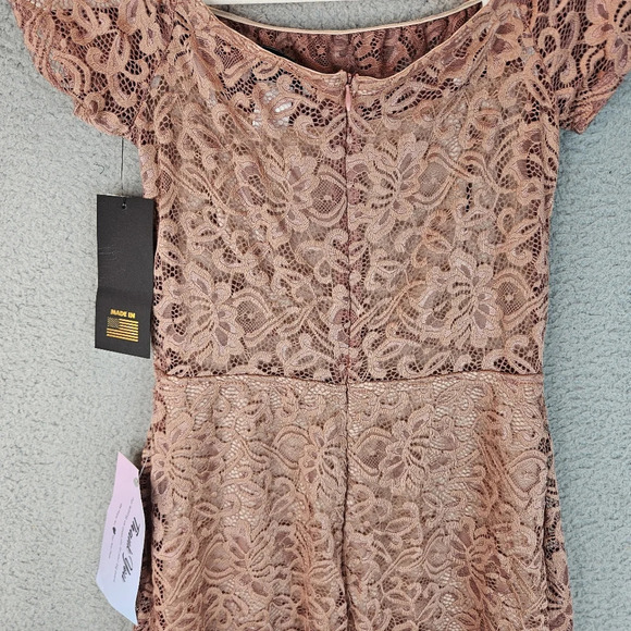 Maria Bonita Womens Lace Overlay Evening Dress Sz M Sand Color Stretch Body hug - Picture 9 of 12